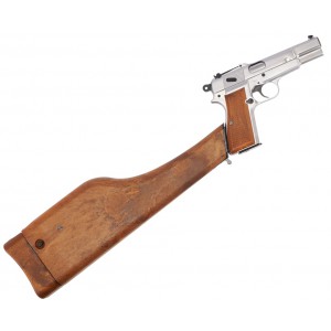 Страйкбольный пистолет WE BROWNING HI POWER, хромированный, металл, с кобурой прикладом WE-B006